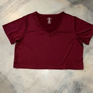 Real Essentials Burgundy V-Neck Active Crop Top - 2XL